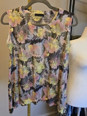 Nally & Millie Sleeveless Floral Tank in Pink, Yellow & Black